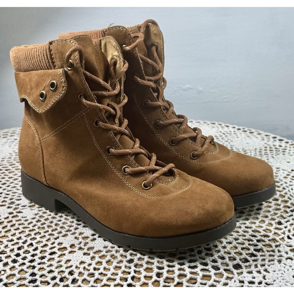 St. John's Bay Womens Yosemite Lace up Boots Block Heel, Brown, Size 8 Wide 3330